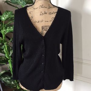 August Silk black sparkly button up sweater XL
